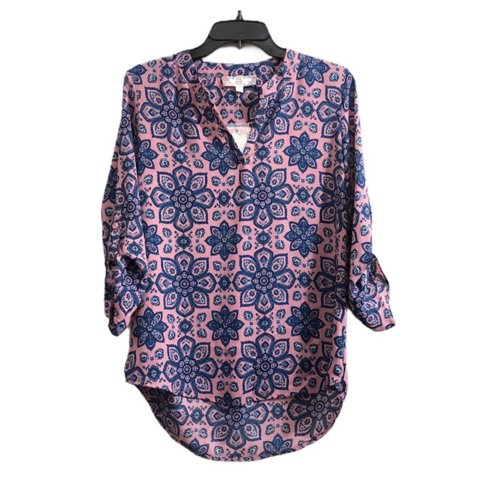 Pink Rose Vintage Style Boho Floral Print Shirt Small